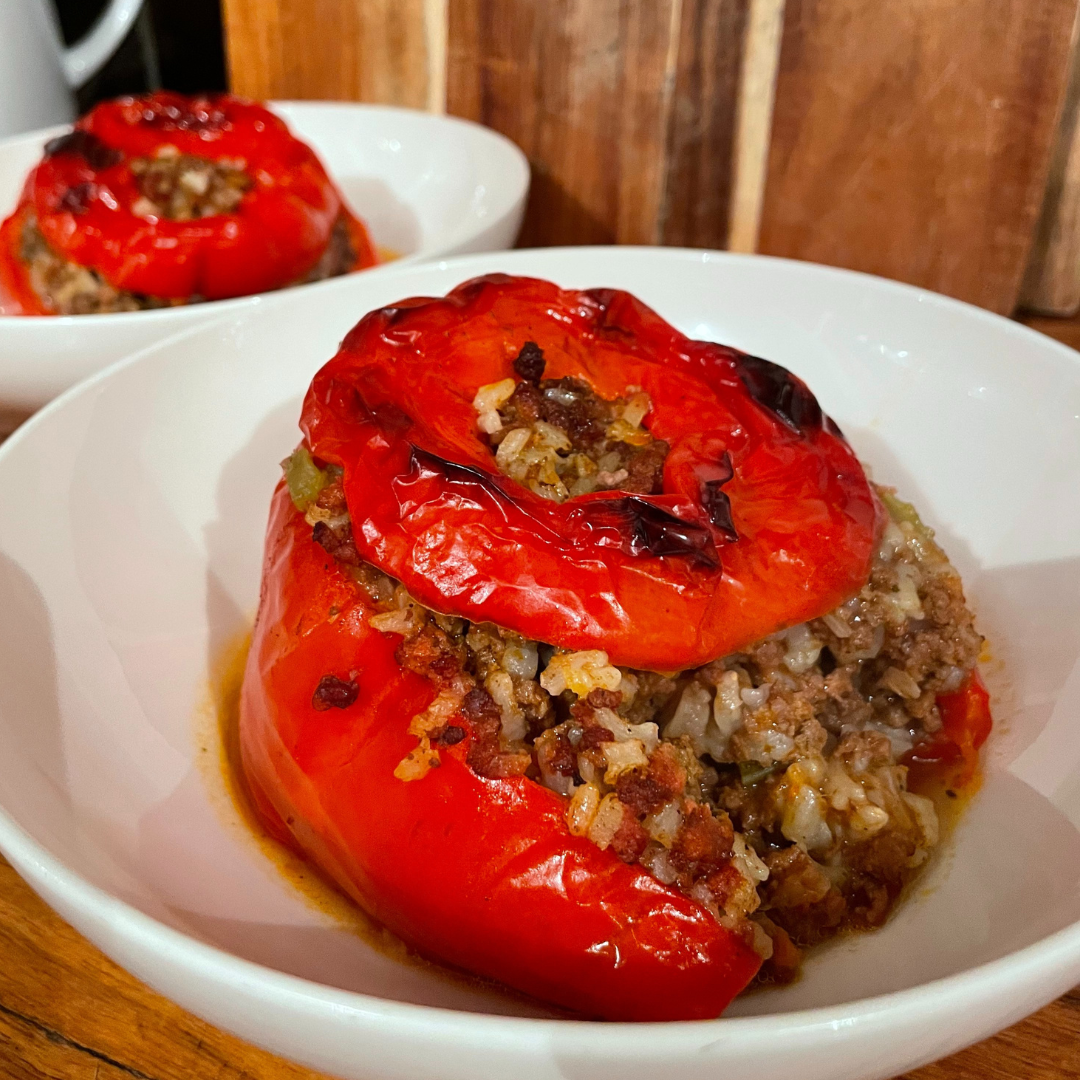 Mince and rice stuffed capsicums